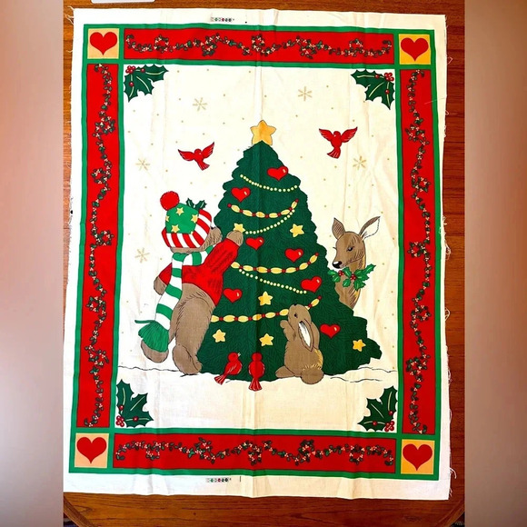 Weilwood Christmas Cotton Fabric Homespun TREE BEAR Carolyn Carpin 44"x34" Panel - Picture 1 of 5